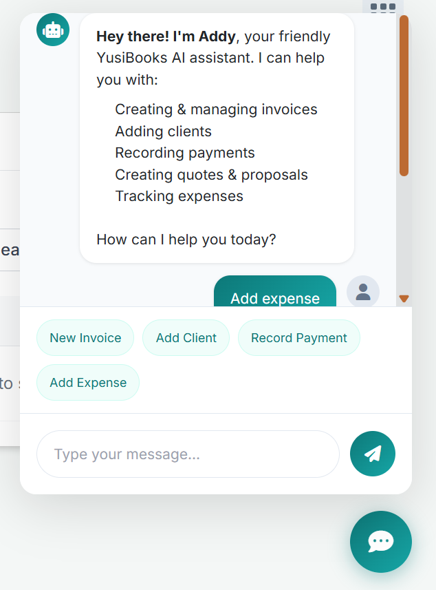 YusiBooks Addy AI assistant